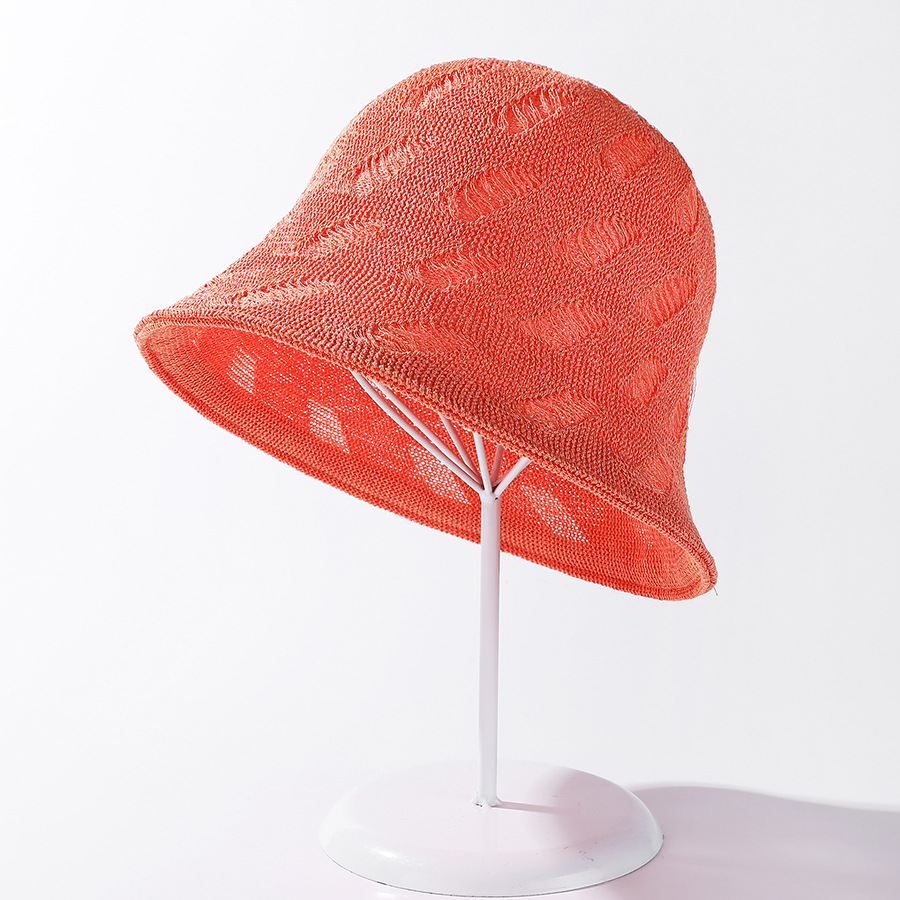 COKK Bucket Hat Summer Double Sided Knitted Hollow Leaf Breathable Fishing Hats For Women Gorros Bob Sun Hat Cap: orange