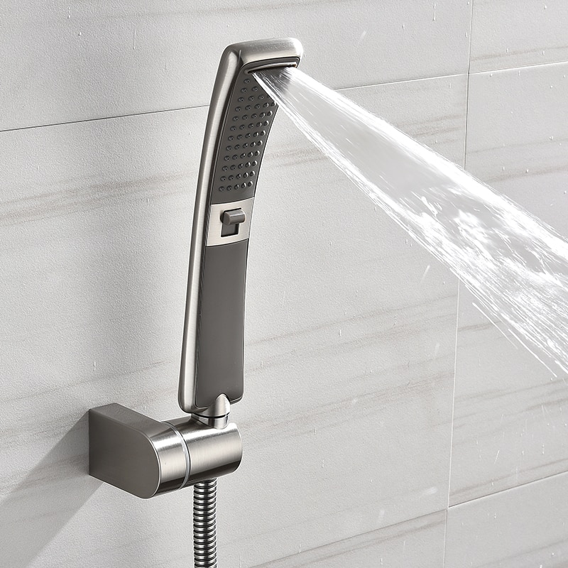 Chuveiro de níquel escovado, chuveiro de mão com 2 funções, alta pressão, chuveiro modo cascata, economia de água