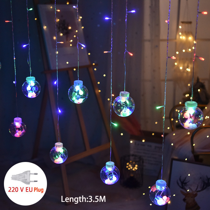 Cortina de luces LED con forma de ciervo, Estrella y Luna, guirnalda de luces de colores para Navidad, decoración de Año , para exteriores, hogar, boda, , 220V: multi Xmas ball