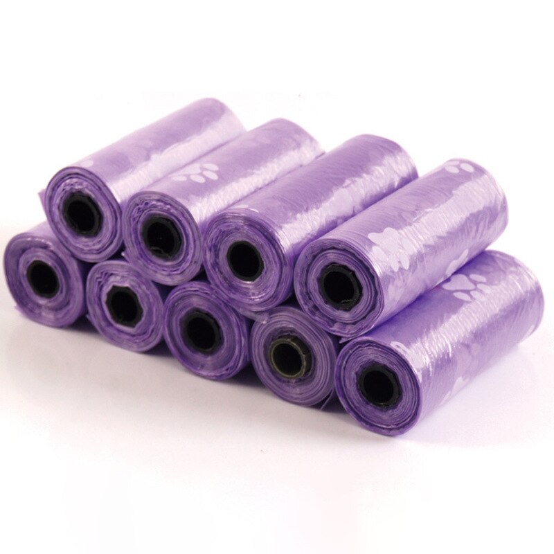 10Rolls Pet Poop Bags Footprint Printed Disposable Dog Waste Bags Biodegradable Outdoor Home Clean Refill Garbage Bag 15PCS/Roll: Purple