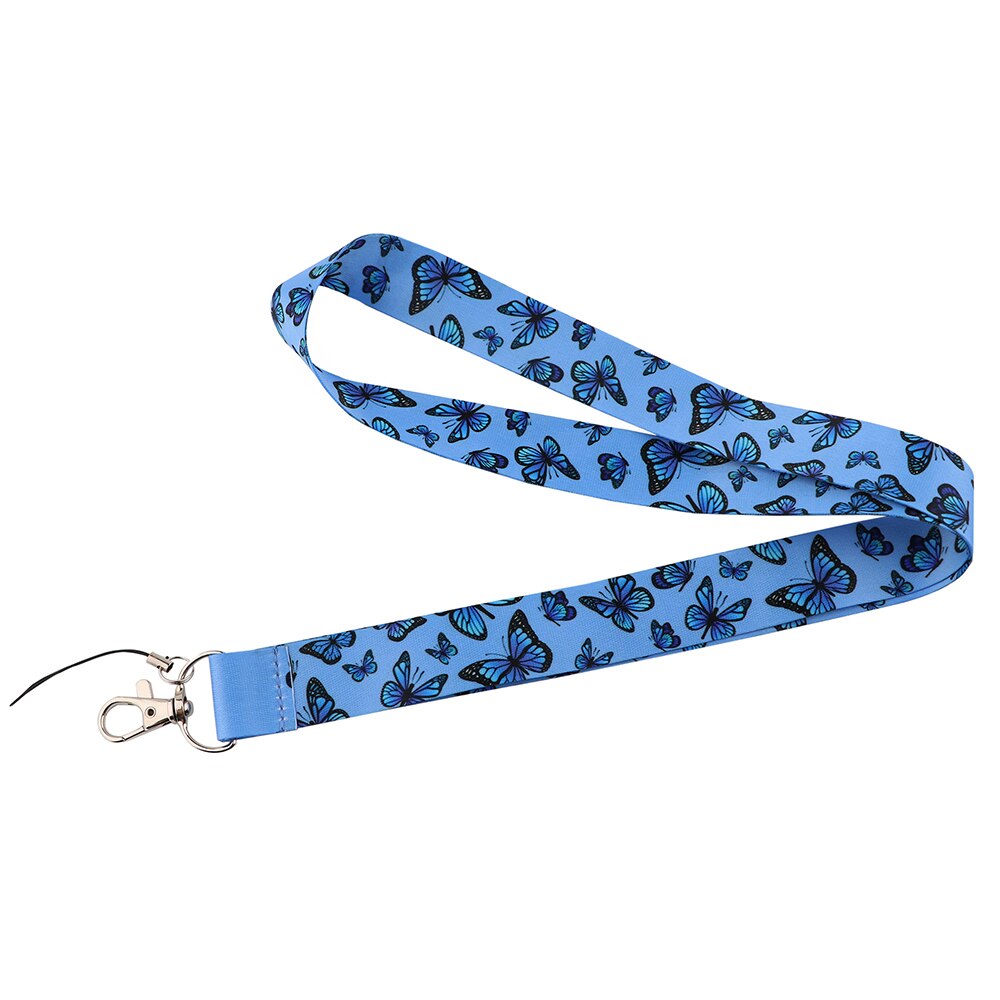 PC3587 Purple Blue Black Monarch Butterfly Painting Art Key Chain Lanyard Neck Strap For Phone Keys ID Card Lanyards: blue