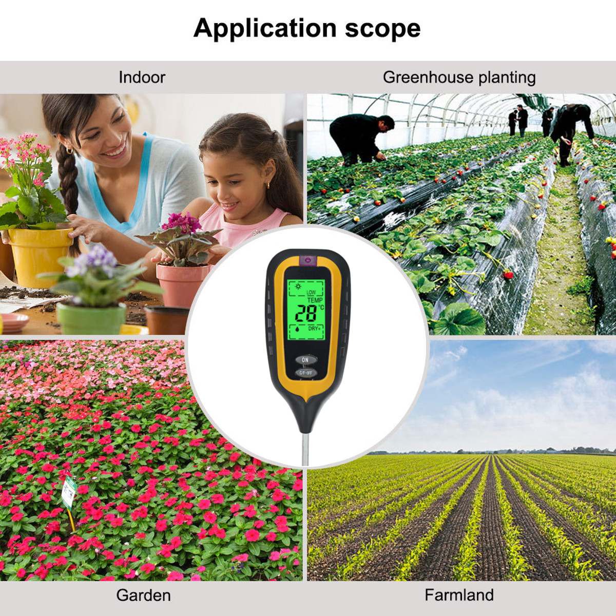 Soil Water Moisture Light Test Meter for Garden Plant Seeding PH Moisture Meter Temperature Sunlight Intensity Measurement Analy