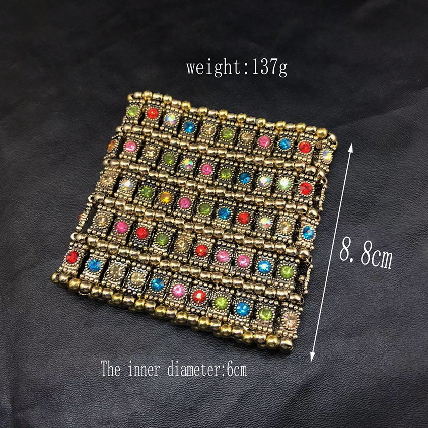 Bracciali larghi elastici di moda classica Retro Punk esagerato decorazione a mano con perline intrecciate retrattili in cristallo a cinque file: Oro antico placcato
