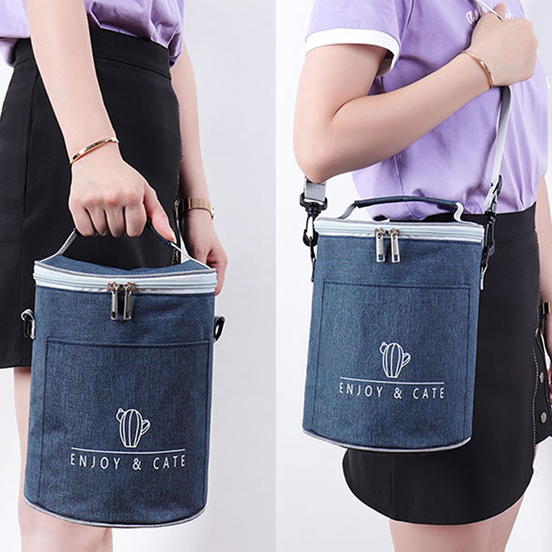 Large-Capacity Portable Lunch Bag Fresh-Keeping Thickened Lunch Box Bag Round Barrel Aluminum Foil Insulation Bags