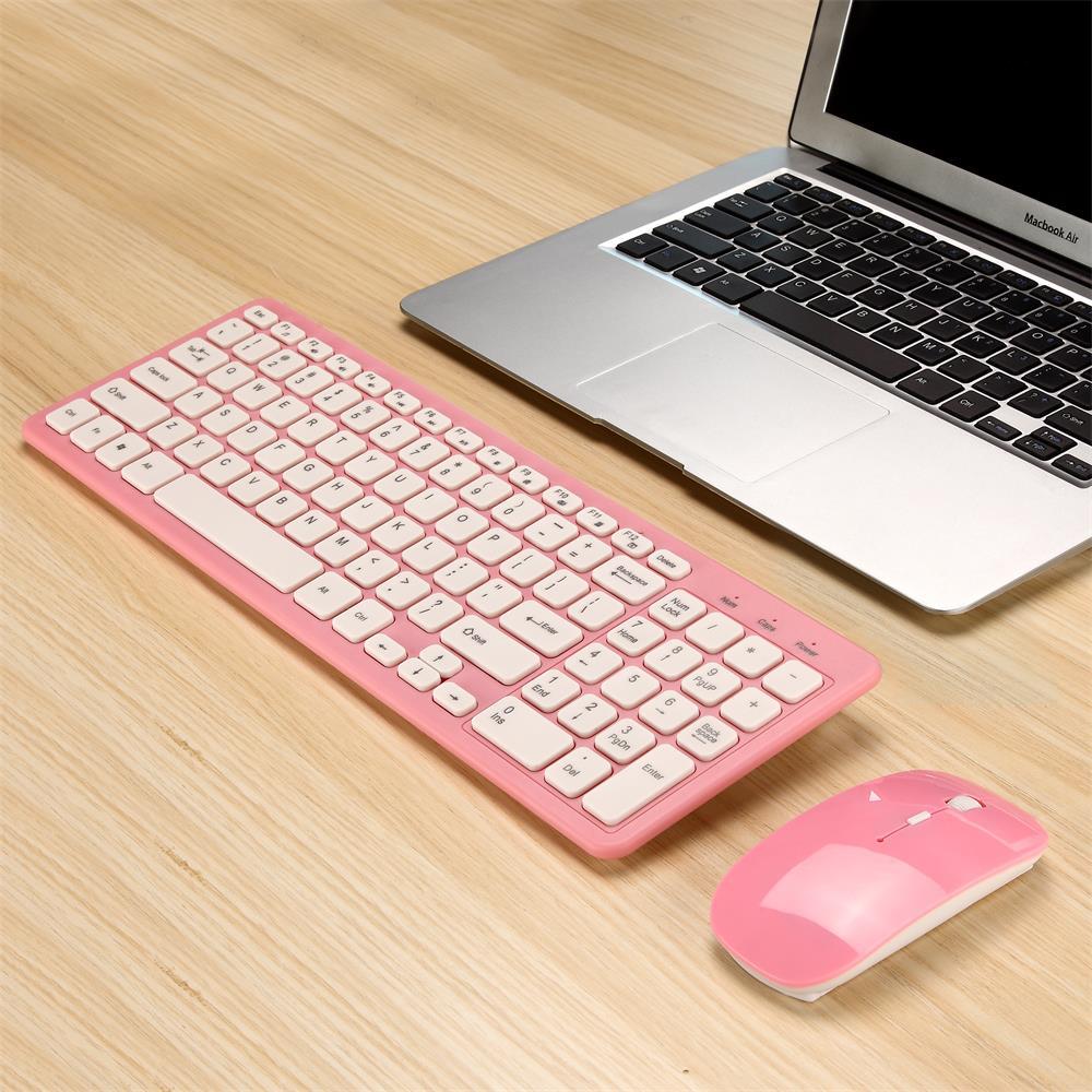 Wireless Mouse Keyboard Set Office Gaming 4 Keys Mouse 96 Keys Keyboard For Notebook Computer 3-Speed Micro USB Receiver: Pink Combo Wireless