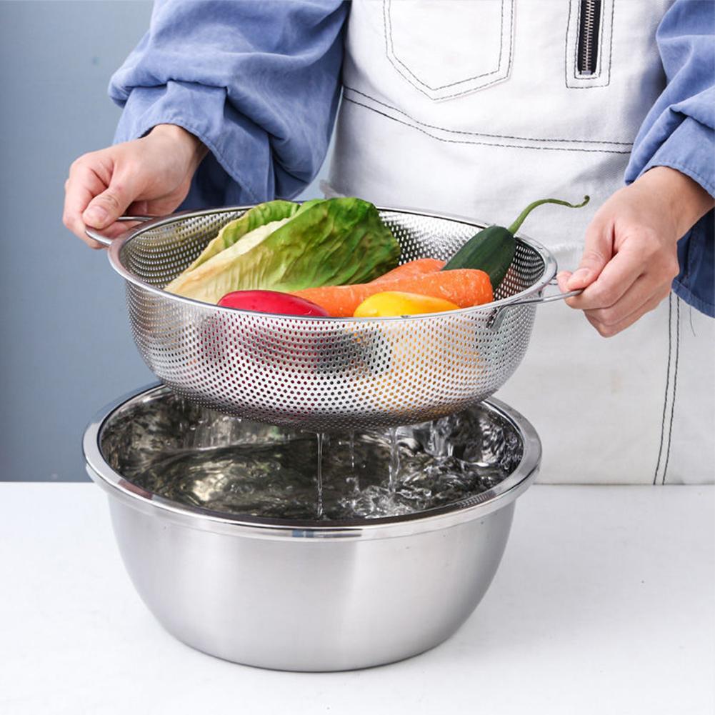 Steel Drain Basket Colander Fruit Rice Vegetable Washing Basket Strainer Drainer With Handle For Home Kitchen