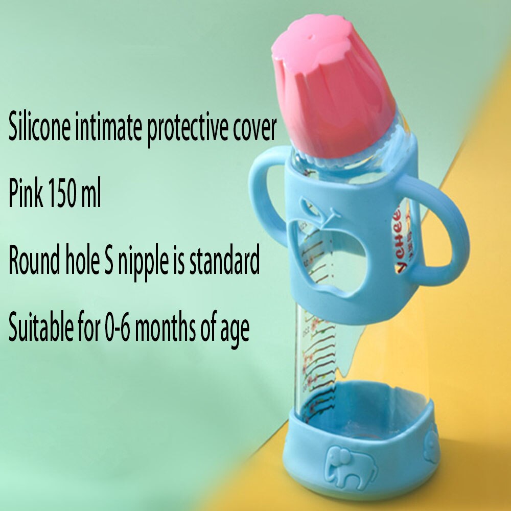 Biberón de borosilicato para bebé, botella de vidrio con etiqueta, pezón de leche para madre y bebé, 150/240ml: pink150ml