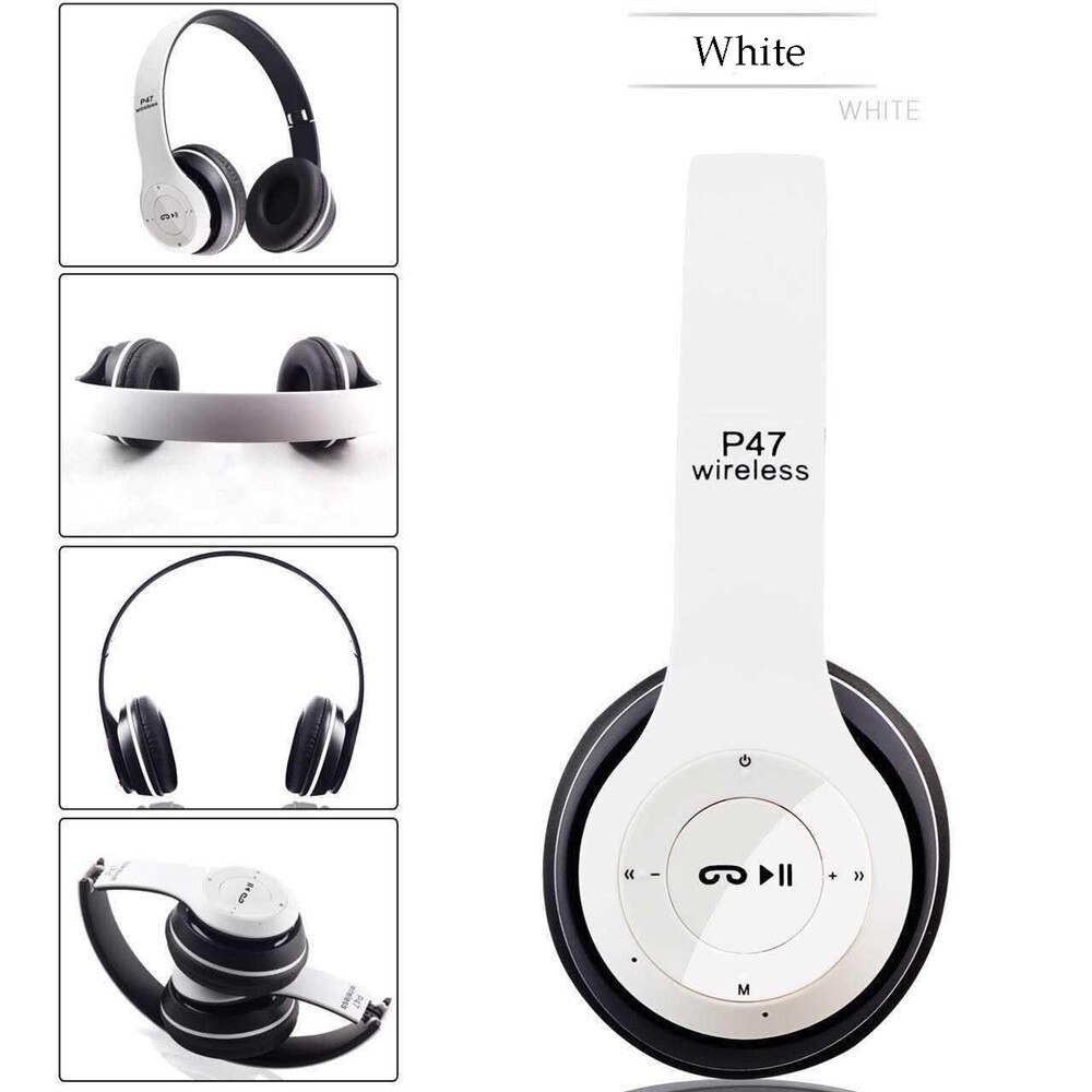 Auriculares inalámbricos con Bluetooth 5,0, cascos estéreo para música, casco auriculares plegables para videojuegos, teléfono, PC, tableta, , novedad: Blanco