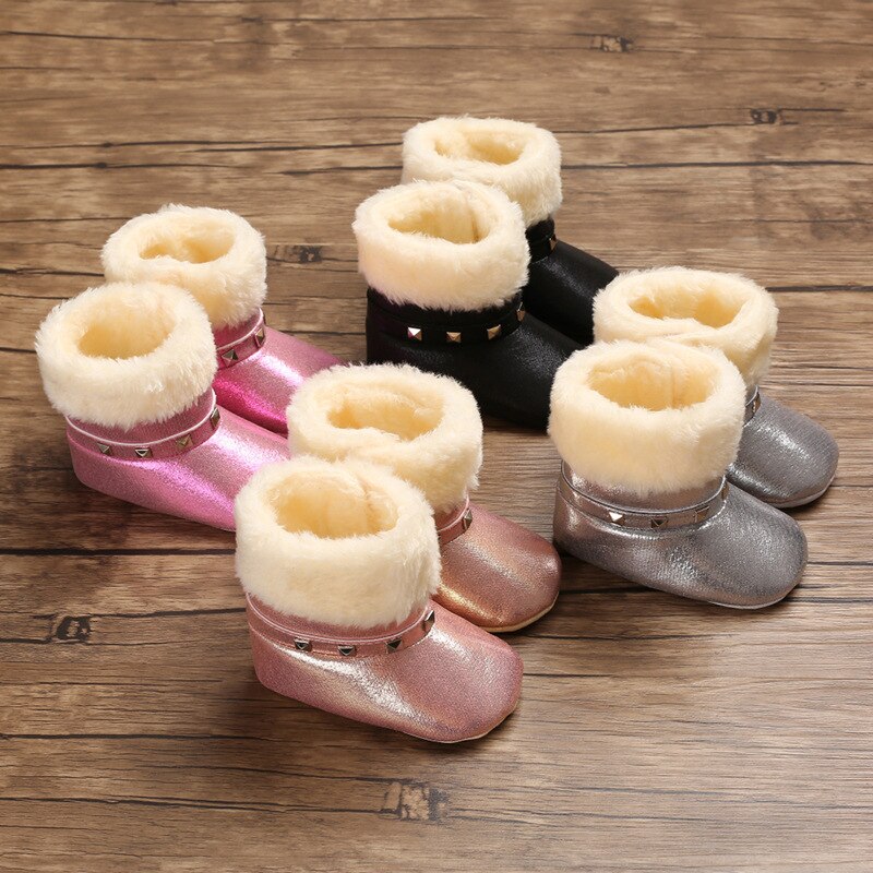 Winter Warm Houden Baby Meisjes Zachte Booties Pluche Baby Anti Slip Snowboots Schoenen Pu Leer Platte Peuter Non-slip Baby Schoenen