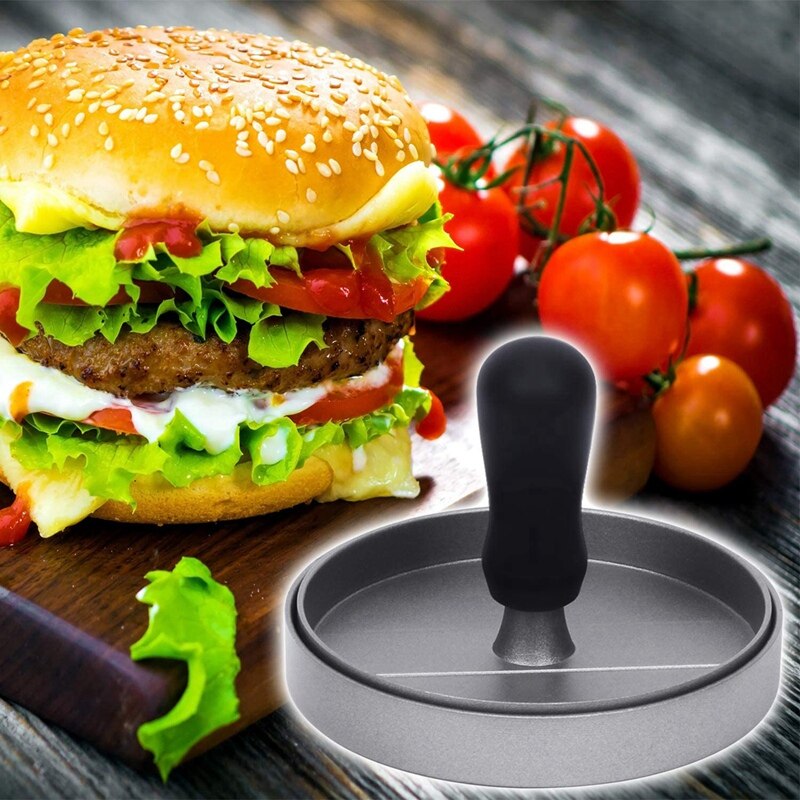 Burgerpress med 100 ark vaxpapper, aluminium non-stick bbq patty mögel med avtagbart handtag, köttbiff hamburgare