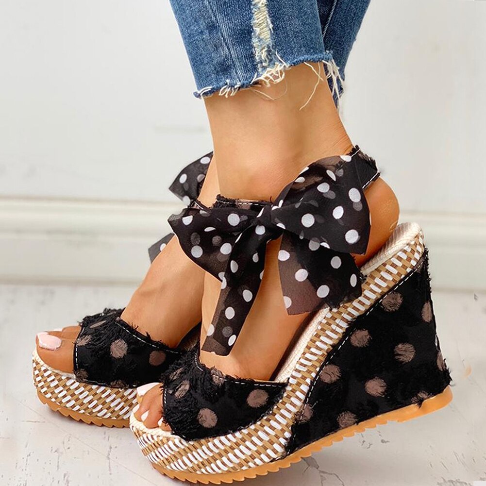 INS sweet polka dot Leisure Women Wedges Shoes Summer Sandals Woman casual Date Party Platform High Heels Shoes Woman