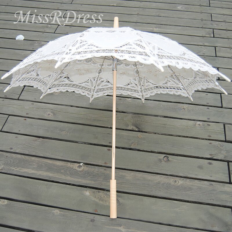 MissRDress Baumwolle Stickerei Braut Regenschirm Weiß Battenburg Spitze Regenschirm Jahrgang Regenschirm Für Hochzeit Zubehör JKs2