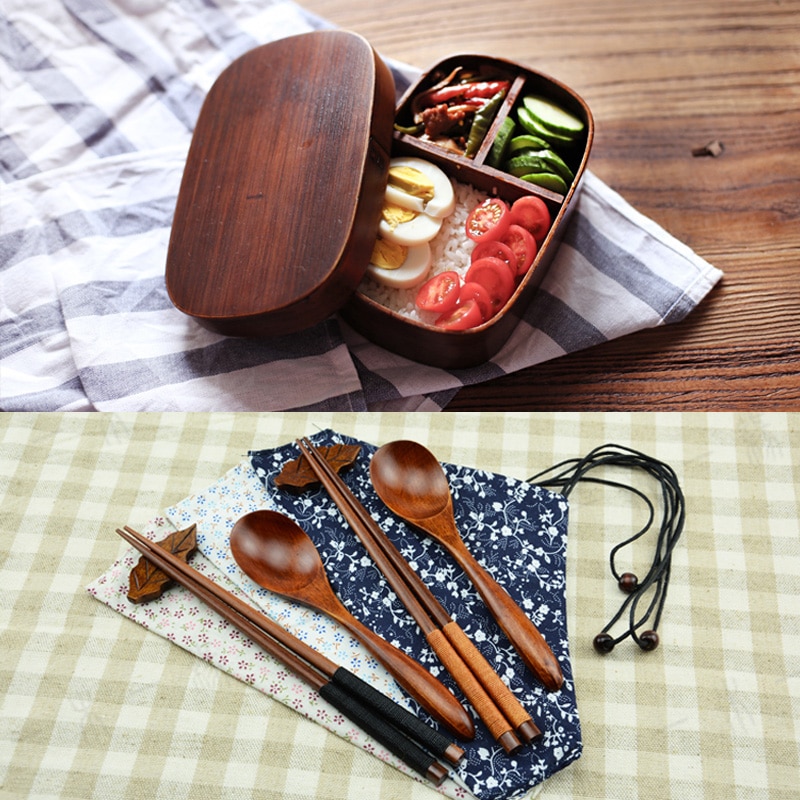 Tradisjonell stil japansk bento-bokser tre lunsjboks håndlaget naturlig maling treskål sushiboks servise matbeholder