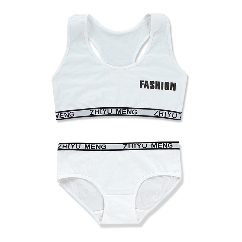 Tieners bh set Katoen/Spandex Hipster brief double layer Kids meisjes Kinderen Ondergoed Sport Racerback Training 8-12Y: baifash