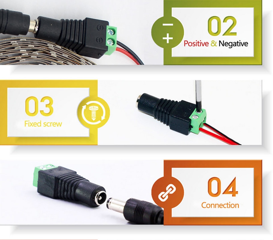 5 kpl tasavirtaliitin 5.5mm x 2.1mm jakkipistorasia uros ja naaras led-sovitin cctv-virranmuunnin led-nauhavalon liitäntään