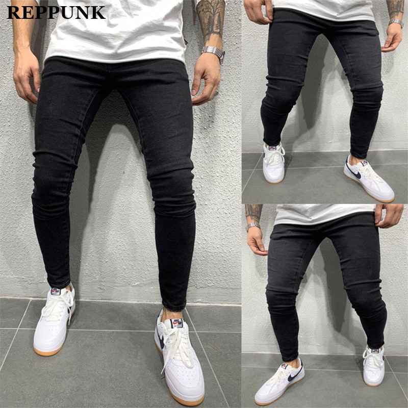 Reppenk , pantalones vaqueros ajustados para hombre, pantalones vaqueros lavados informales para hombre, pantalones vaqueros desgastados para hombre, pantalones negros de talla grande 3XL