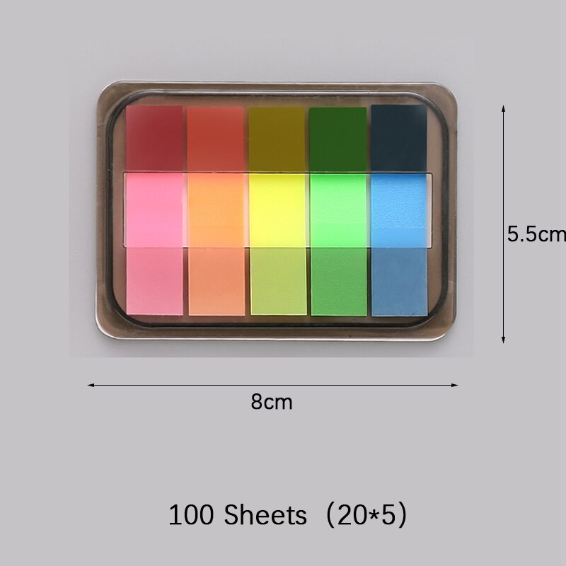 60/100/200 ark fluorescerende selvklæbende notatblok klæbende sedler bogmærke markør memo klistermærke papir studerende kontorartikler: 5 farver i æske
