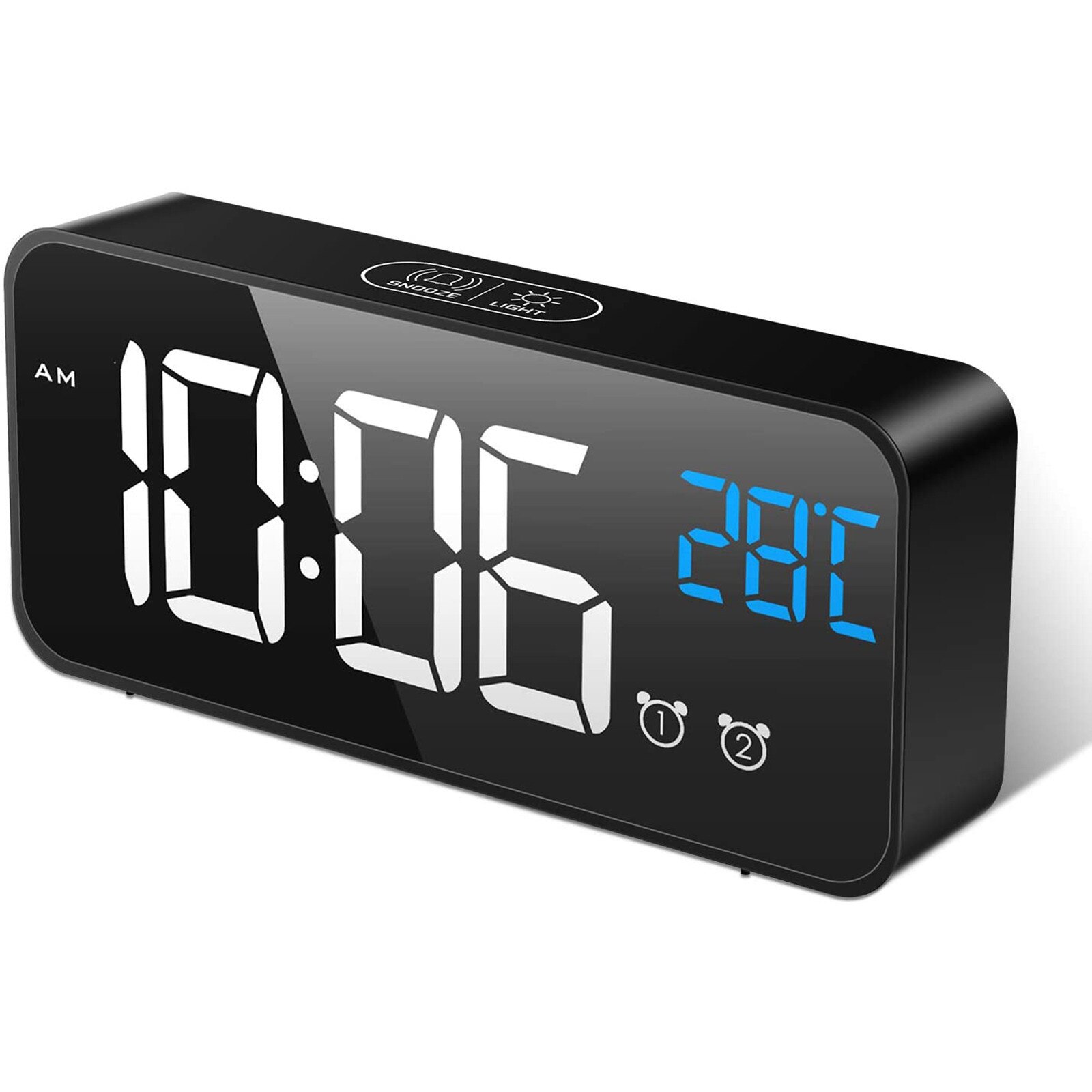 LED Mirror Alarm Clock Sound-Activated Clock Rechargeable Bedside Music Clock Multiple wake-up music#55