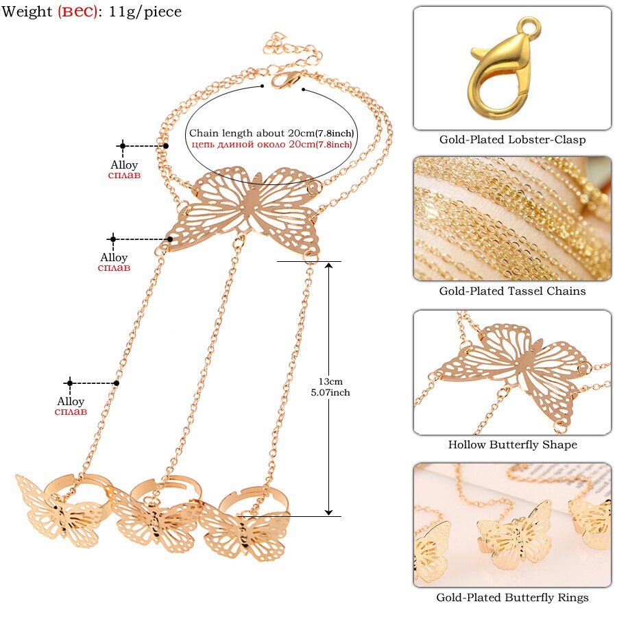 Hohl Schmetterling Armbänder für Frauen Zubehör Gold/Silber farbe SchöNe Ebene Insekt Finger Kette Armbinde Mädchen
