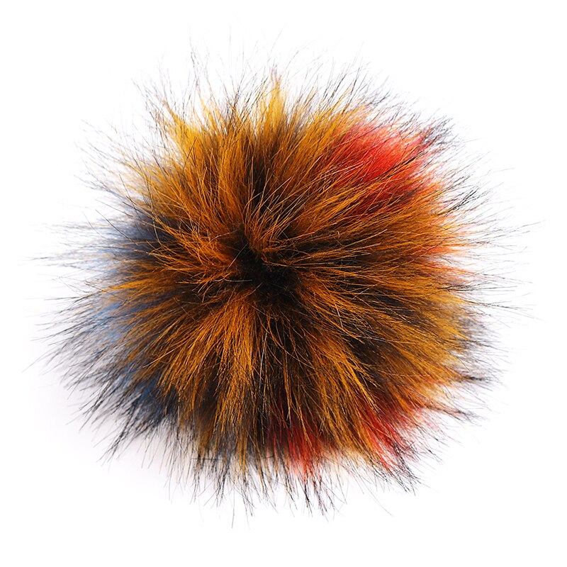 10cm kunstige med knap vaskebjørn pels pels pom poms til kvinder og børn vinter hat og kasket huer pels pompon: Flerfarvet