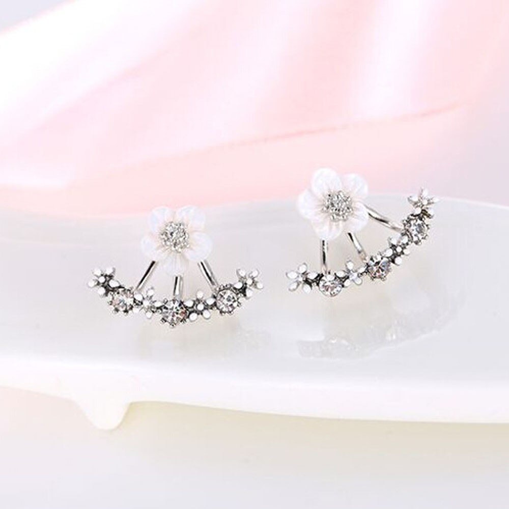 1 paar Frauen Blume Kristall Ohr Stud Ohrringe Ohrring Schmuck Freies: Silver 