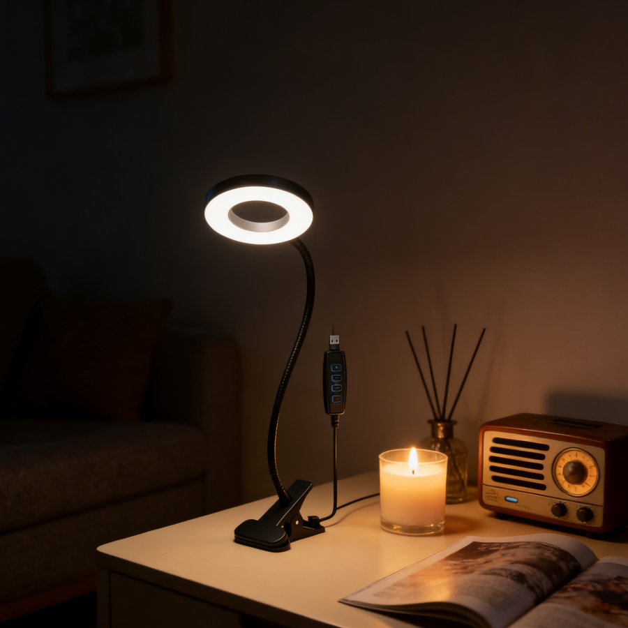 1pc led clip-on bureaulamp met , 10 dimstanden, oogvriendelijke leeslamp, flexibele zwanenhals met usb-aansluiting, nachtlampje voor slaapkamer en kantoor