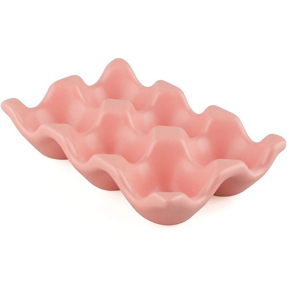 Egg Tray Ceramic Egg Holder Egg Storage Container Porcelain Dispenser Organizer Anti-Slip 6 Grids For Kitchen Countertop Fridge: Pink