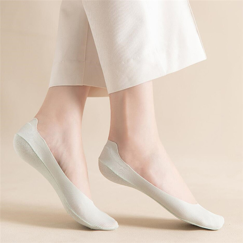 Calcetines invisibles de barco para mujer, medias finas de seda de hielo, boca poco profunda, parte inferior de algodón, sin Talón de deslizamiento, 5 pares