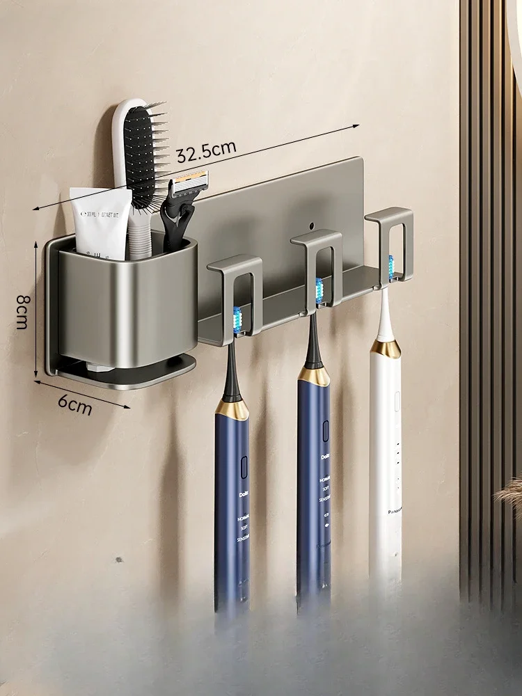 Toothbrush Rack Without Punching Brushing Cup Mouthwash Cup Rack Wall-mounted Bathroom Family Toothbrush Toothbrush Rack: light yellow