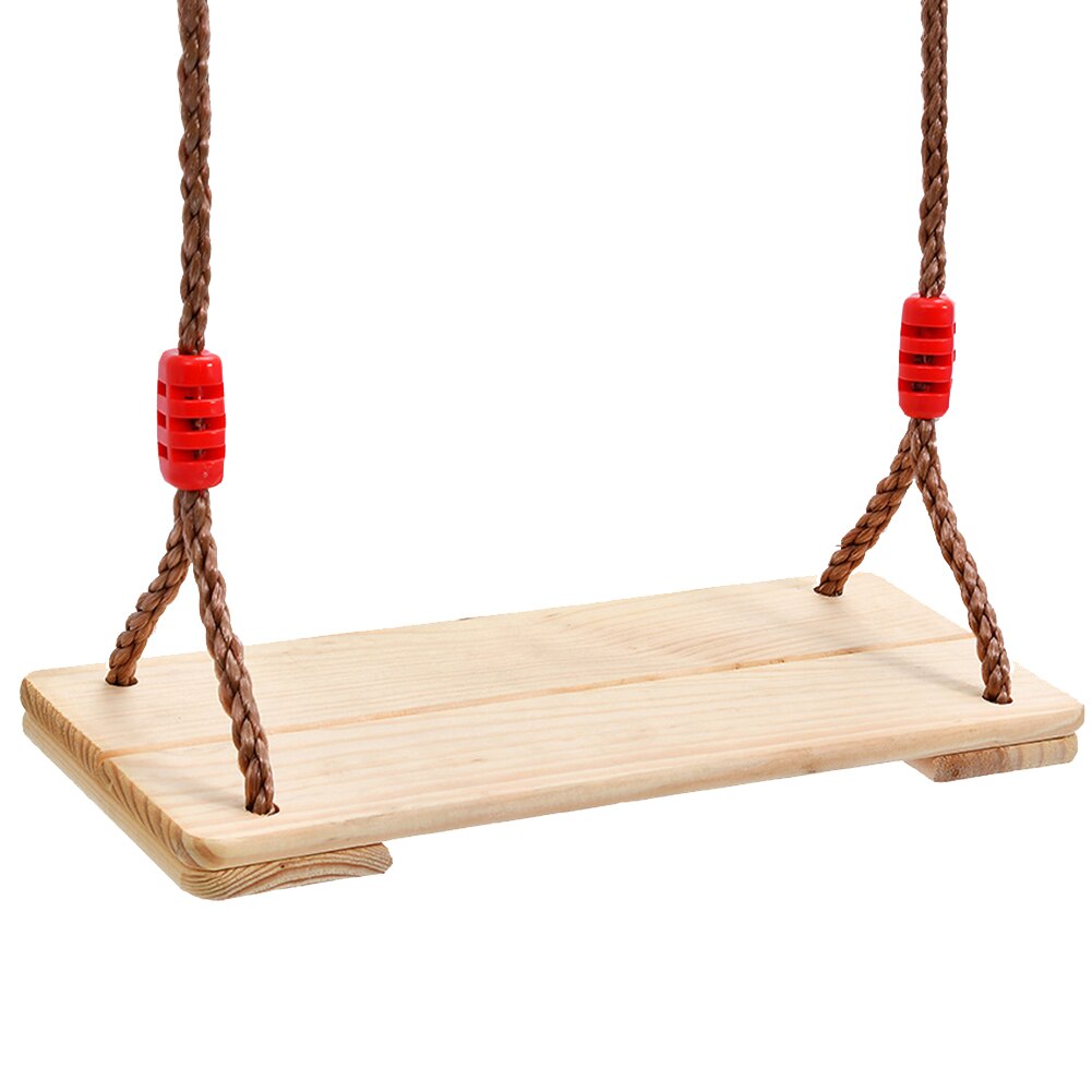 Klassische gartenschaukel mit verstellbarem seil, zwei brettern, für drinnen und draußen.