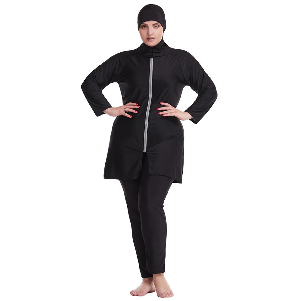 Peifu Moslim Badpak Super Losse Grote Size Plain Rits Zwaarlijvige Vrouwen Moslim Badpak XL-6XL