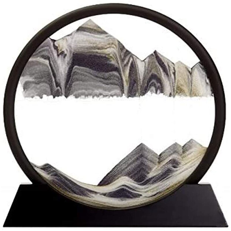 Moving Sand Art Picture Round Glass 3D Deep Sea Sandscape in Motion Display Flowing Sand Frame(7inch)