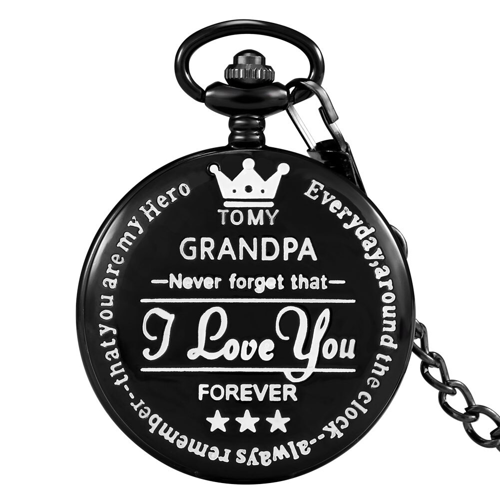 Vintage Bronze Pocket Watch Roman Numeral White Surface Thick Chain TO MY GRANDPA Nostalgic Pendant Watches Unique: Black