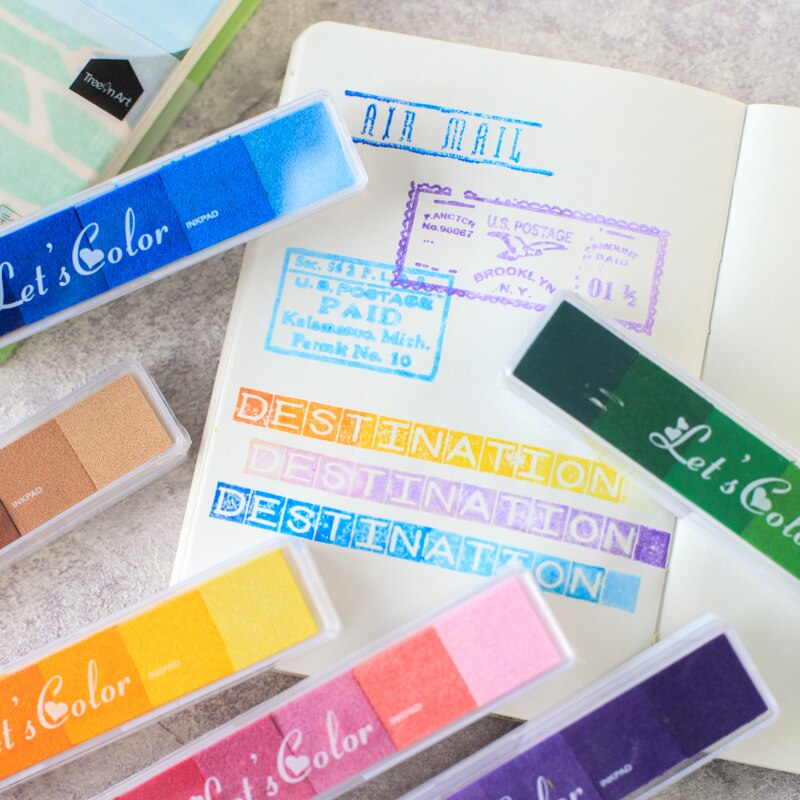 6 farben Bar Stempelkissen Regenbogen Farbverlauf Tinte Pad für Stempel Druck DIY Handgemachten Tagebuch Tagebuch Dekoration Büro Schule 6333