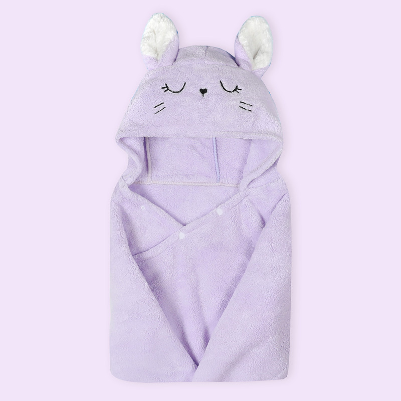 Baby Poncho Bath Towel Bebe Toalla Velvet 70*120cm Fleece Hood Infant Towels Blanket: Lavender