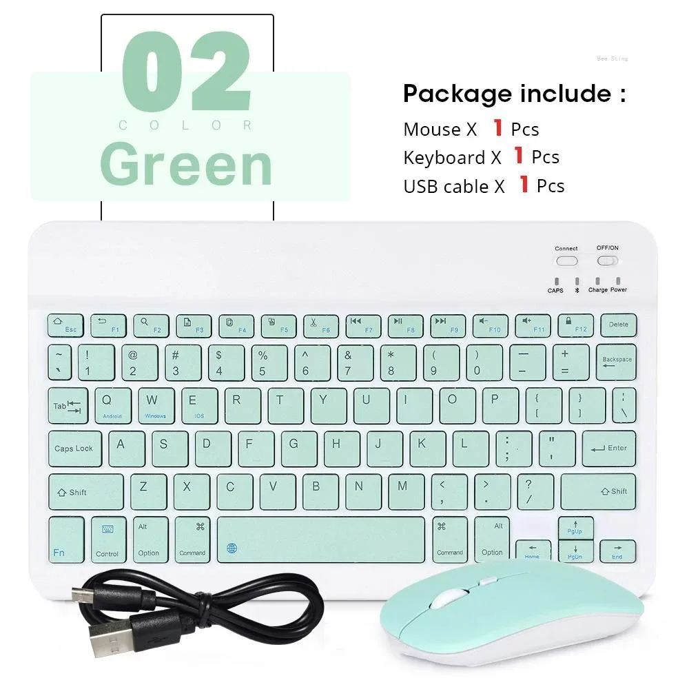 Mini souris Bluetooth sans fil 10 pouces BT clavier espagnol pour iPad 8 10e 9e génération téléphone tablette Portable pour Huawei Android: Bleu