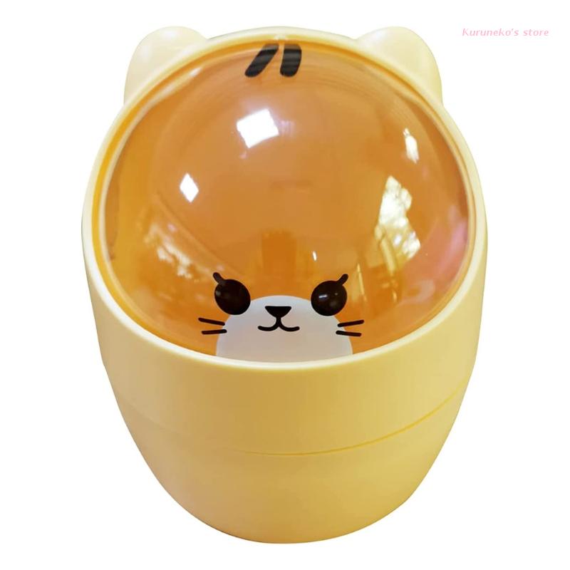 Mini Papelera para escritorio multifuncional, papelera de almacenamiento reutilizable para oficina, dibujos para habitación infantil, papelera de animales: Yellow