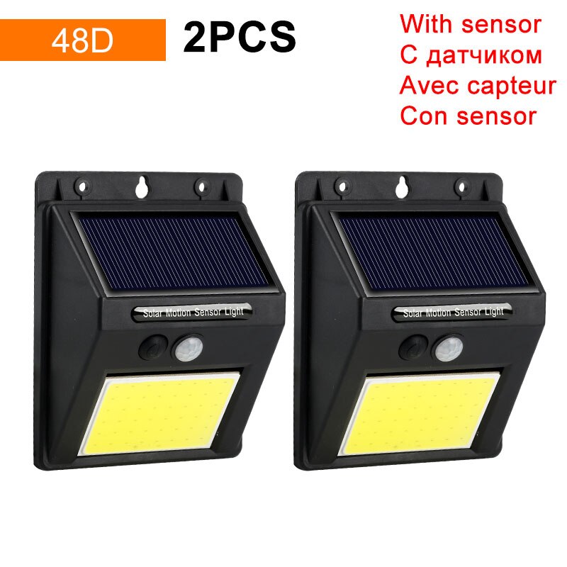 Waterproof PIR Motion Sensor Solar Light 20 30 48 60 96 LED Rechargeable Security Solar Lamp Outdoor Emergency Wall Light: 48D-2Pcs