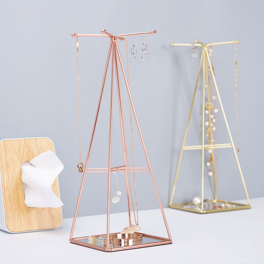 Simpel tredimensionel smedejerns opbevaringsbakke nordisk minimalistisk rosa guld spejlbund sekskantet bakke boligindretning