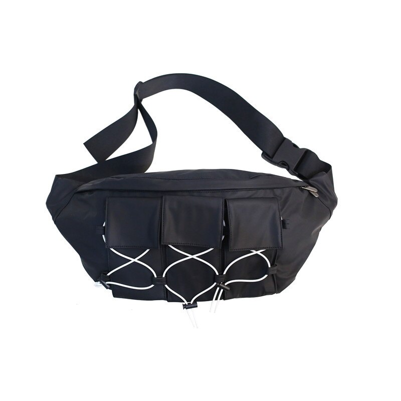 Pochete, bolsa de cintura grande, streetwear, de lona, pacote de peito, moda, hip hop, bolsa transversal de peito, para mensageiro homens: Black