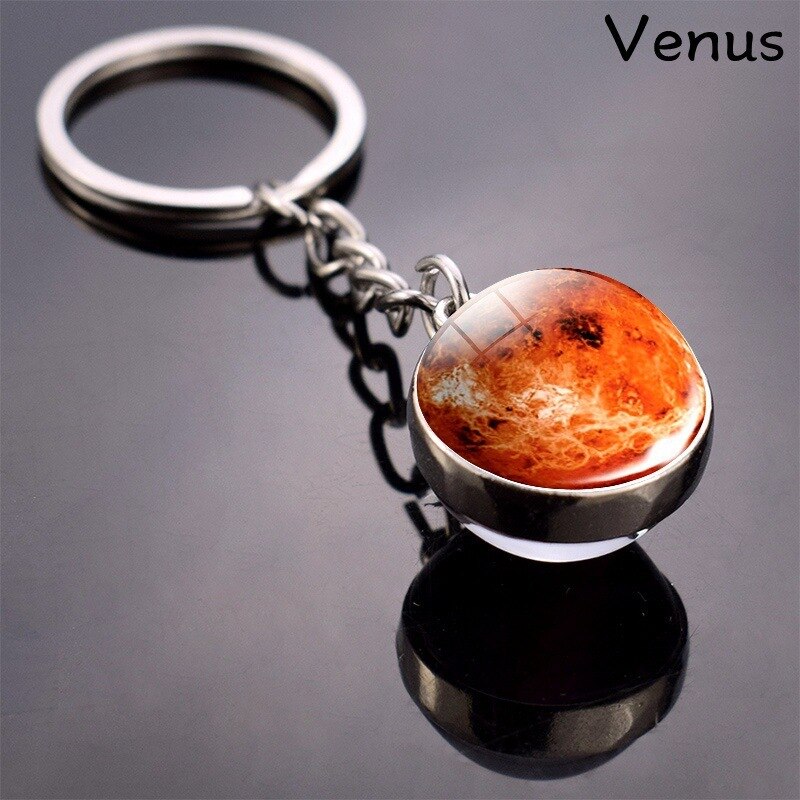 Lua chaveiro sistema solar de metal pingente terra marte saturno duplo-face bola de vidro chaveiro acessórios moda jóias presente: Venus