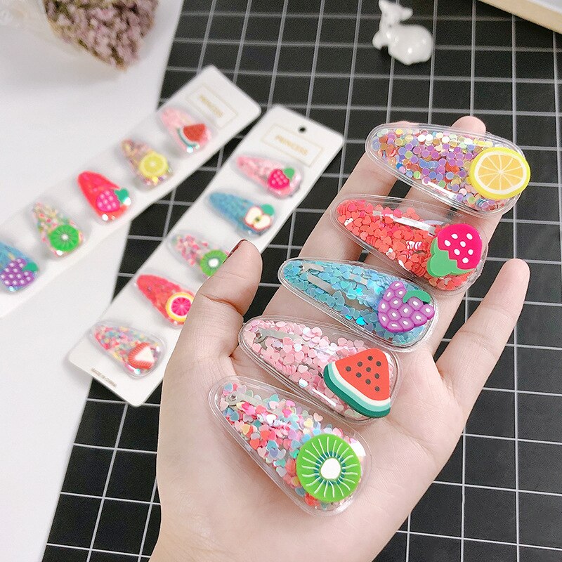 3/5 stuks schattige bb-clips voor kinderen in de vorm van een haarspeld in de vorm van drijfzand en fruit, haaraccessoires voor meisjes