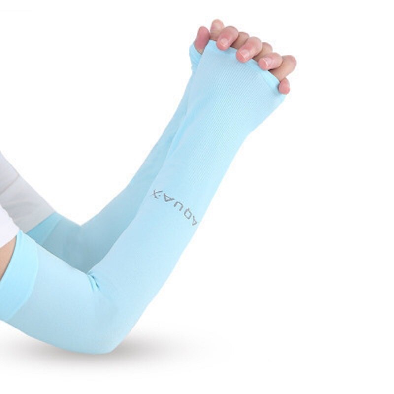 Arm sleeves sun protection sleeves outdoor sports sleeves ice silk sleeves summer cool sleeves women: Light blue / Fingerless sleeves