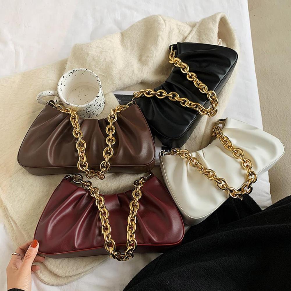 Pu Leer Dikke Chain Sling Bag Vrouw Mode Desginer Schoudertassen Solid Causale Kettingen Handtassen Vintage Vrouwelijke Tas-bakken