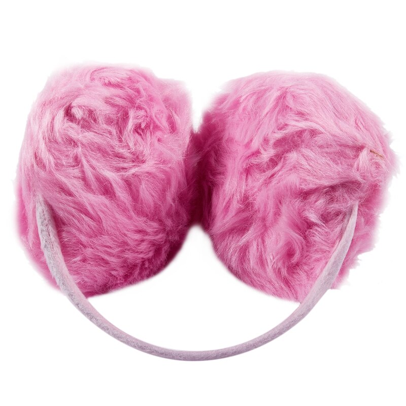 Woman Pink Plush Fluffy Back Ear Cover Warmer Muffs Earmuffs