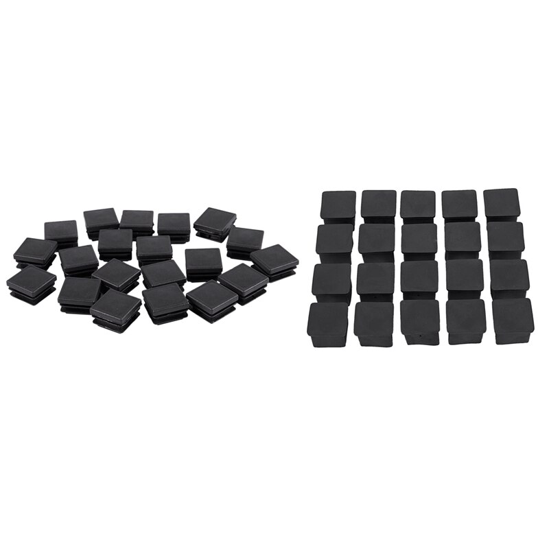 20 Stuks Vierkante Stoel Tafel Been Voet Rubber Covers Protectors 25Mm X 25Mm &amp; 20 Pcs Plastic Vierkante blinde End Caps Buis Inserts 25