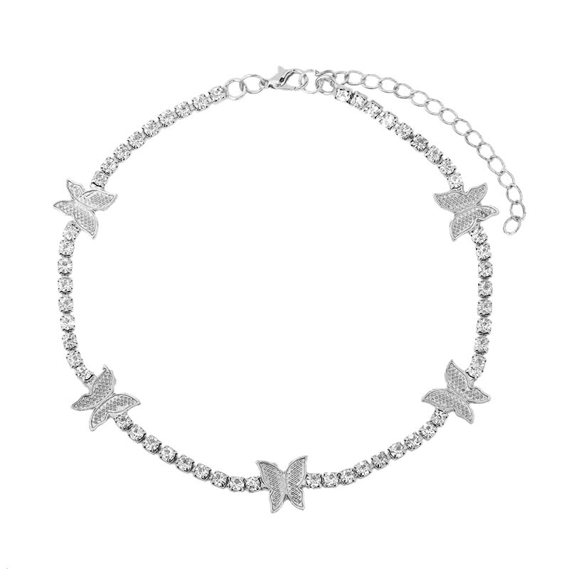 Flatfoosie Bling Della Farfalla Del Rhinestone Della Collana Del Choker Per Le Donne Fuori Ghiacciato Di Cristallo Tennis Catena Della Collana Dei Monili di Cerimonia Nuziale del Regalo: 038102SL