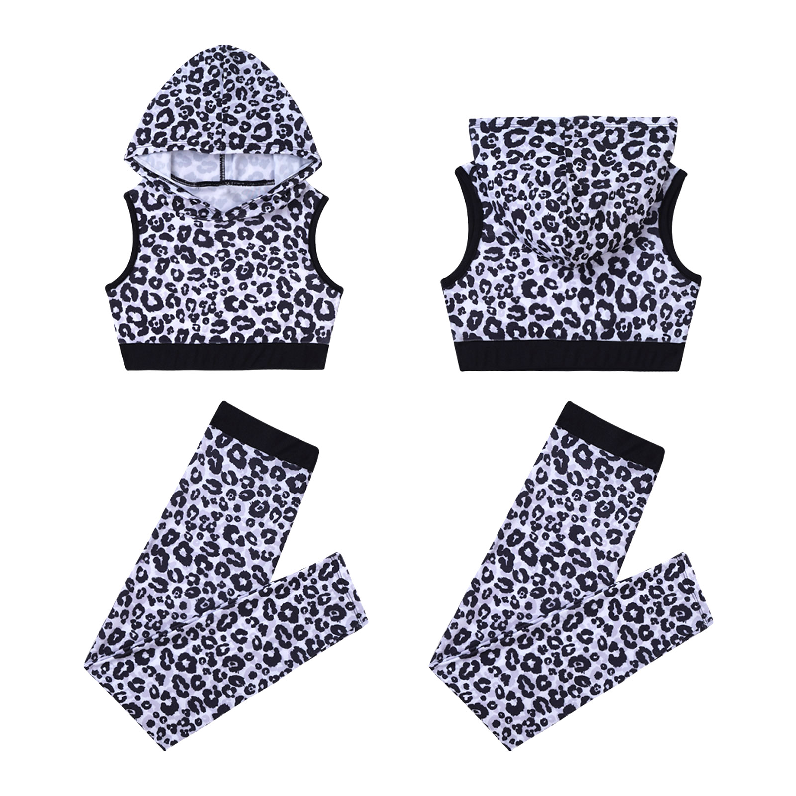 Yoga einstellen freundlicher Trainingsanzug Mädchen Fitnessstudio Anzug Leopard Gedruckt Mit Kapuze oben Hosen freundlicher Sport Kleidung Ballett Gymnastik- Outfit: 12