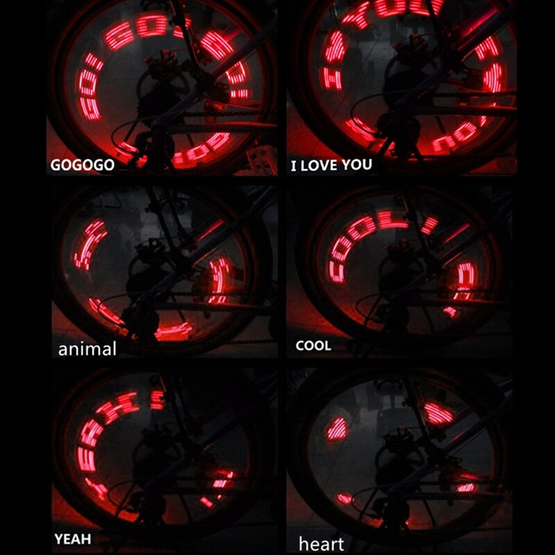 Lámpara de luz LED para rueda de bicicleta, accesorios de luz para ciclismo, con 7 luces de Flash y palabras brillantes