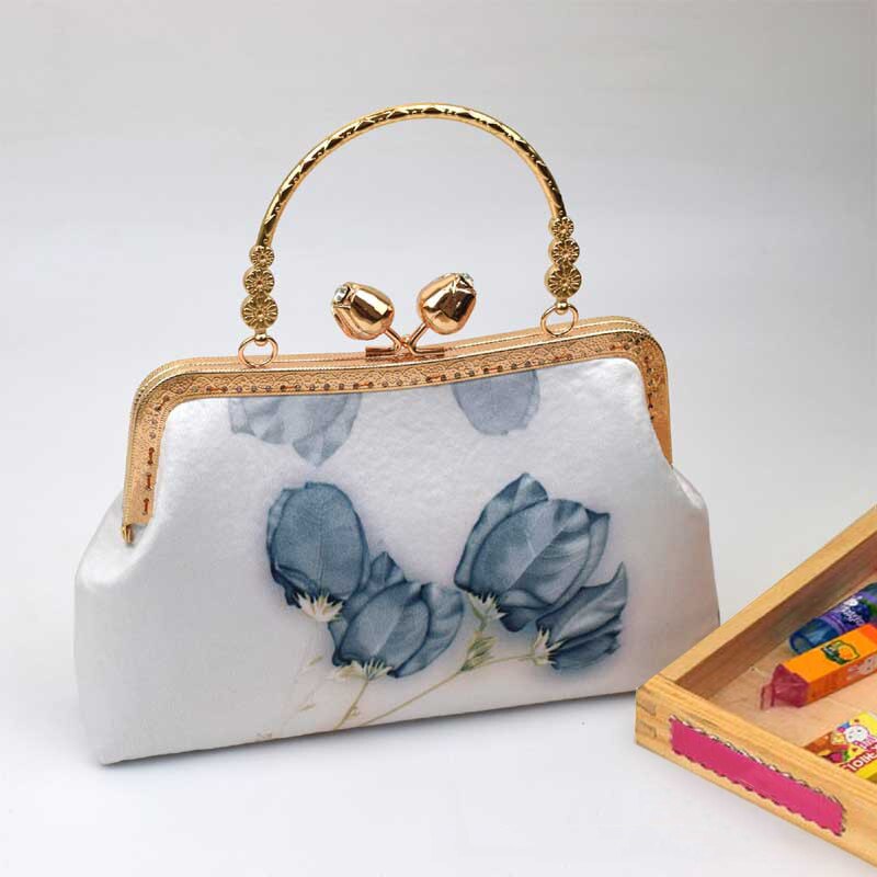 Alasir bolso de Material Diy hecho a mano, marco de Corte libre, bolso de hilo, bolso de hombro para mujer, bolsos semiacabados de estilo chino: blue flower Finished